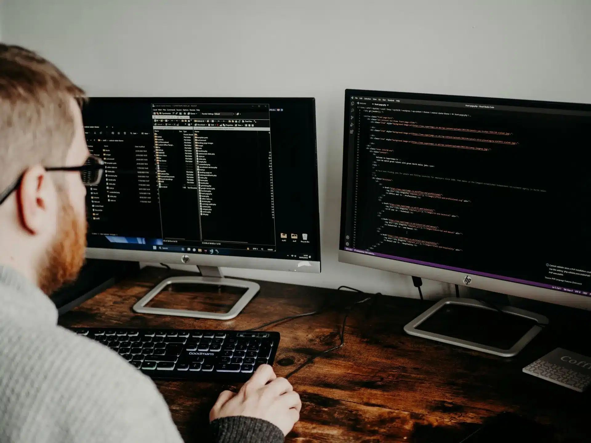 Man looking at developer code