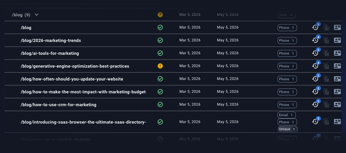 broken link on page list