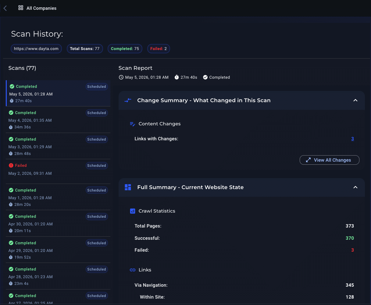 scan history of changes